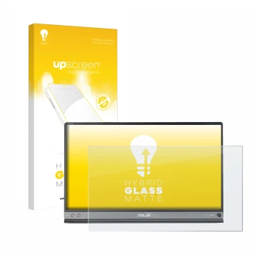 Parte frontale di una confezione del prodotto con il logo del marchio upscreen. Accanto è raffigurato il dispositivo ASUS ZenS