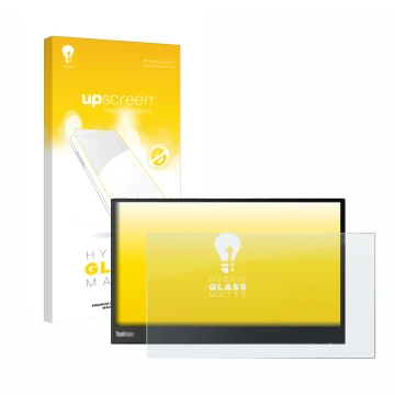 Parte frontale di una confezione del prodotto con il logo del marchio upscreen. Accanto è raffigurato il dispositivo Lenovo Th