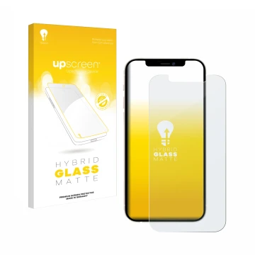 Parte frontale di una confezione del prodotto con il logo del marchio upscreen. Accanto è raffigurato il dispositivo Apple iPh