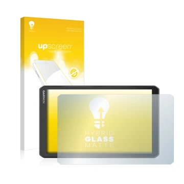 Parte frontale di una confezione del prodotto con il logo del marchio upscreen. Accanto è raffigurato il dispositivo Garmin Ca