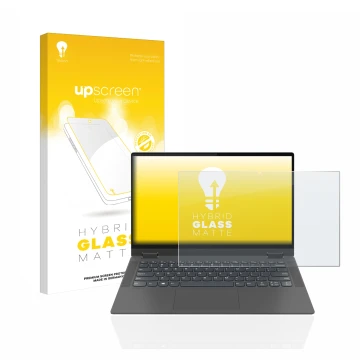 Parte frontale di una confezione del prodotto con il logo del marchio upscreen. Accanto è raffigurato il dispositivo Lenovo Id