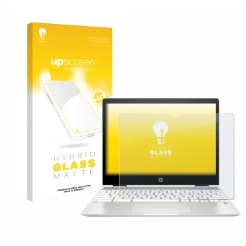 Parte frontale di una confezione del prodotto con il logo del marchio upscreen. Accanto è raffigurato il dispositivo HP Chrome