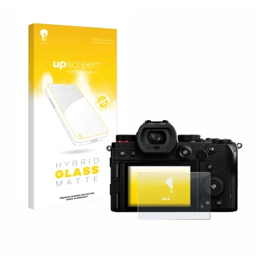 Parte frontale di una confezione del prodotto con il logo del marchio upscreen. Accanto è raffigurato il dispositivo Panasonic