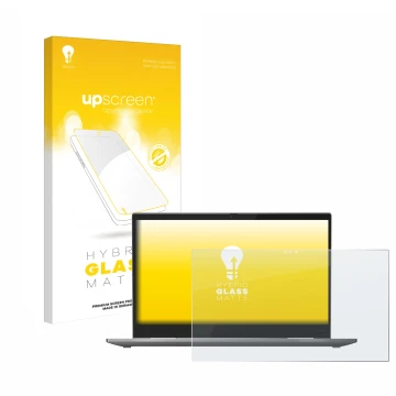 Parte frontale di una confezione del prodotto con il logo del marchio upscreen. Accanto è raffigurato il dispositivo Lenovo Th