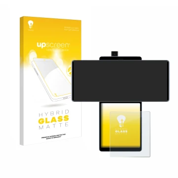 Parte frontale di una confezione del prodotto con il logo del marchio upscreen. Accanto è raffigurato il dispositivo LG Wing (