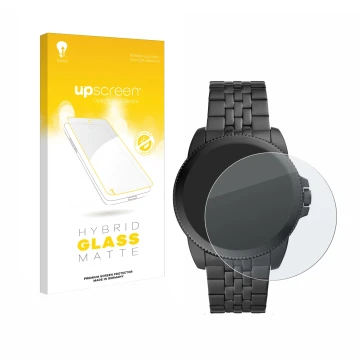 Parte frontale di una confezione del prodotto con il logo del marchio upscreen. Accanto è raffigurato il dispositivo Fossil Ge