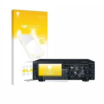 Parte frontale di una confezione del prodotto con il logo del marchio upscreen. Accanto è raffigurato il dispositivo Yaesu FT-