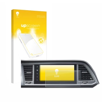 Parte frontale di una confezione del prodotto con il logo del marchio upscreen. Accanto è raffigurato il dispositivo Seat Cupr