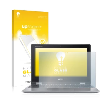 Parte frontale di una confezione del prodotto con il logo del marchio upscreen. Accanto è raffigurato il dispositivo Acer Chro