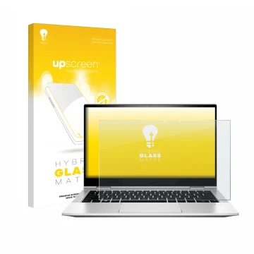 Parte frontale di una confezione del prodotto con il logo del marchio upscreen. Accanto è raffigurato il dispositivo HP EliteB