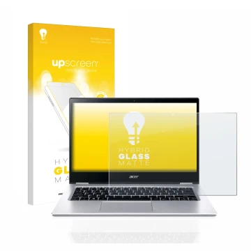 Parte frontale di una confezione del prodotto con il logo del marchio upscreen. Accanto è raffigurato il dispositivo Acer Spin
