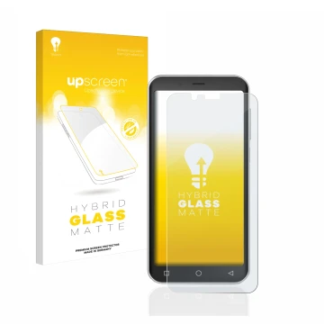 Parte frontale di una confezione del prodotto con il logo del marchio upscreen. Accanto è raffigurato il dispositivo Emporia S