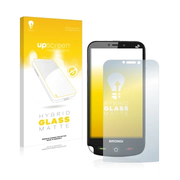 Parte frontale di una confezione del prodotto con il logo del marchio upscreen. Accanto è raffigurato il dispositivo Brondi Am