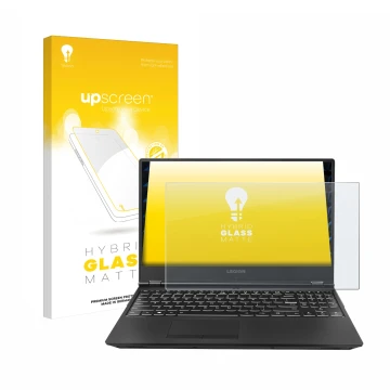 Parte frontale di una confezione del prodotto con il logo del marchio upscreen. Accanto è raffigurato il dispositivo Lenovo Le