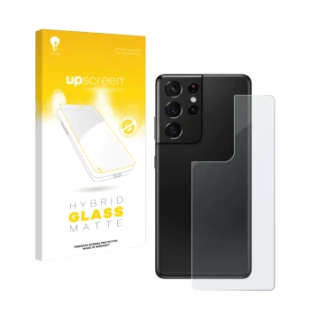 Parte frontale di una confezione del prodotto con il logo del marchio upscreen. Accanto è raffigurato il dispositivo Samsung G