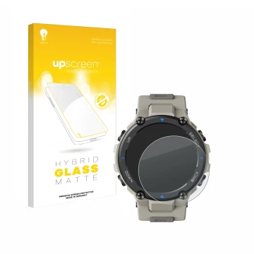 Parte frontale di una confezione del prodotto con il logo del marchio upscreen. Accanto è raffigurato il dispositivo Huami Ama