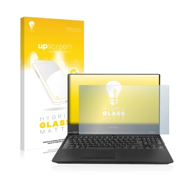 Parte frontale di una confezione del prodotto con il logo del marchio upscreen. Accanto è raffigurato il dispositivo Lenovo Le