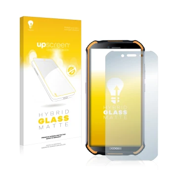 Parte frontale di una confezione del prodotto con il logo del marchio upscreen. Accanto è raffigurato il dispositivo Doogee S4