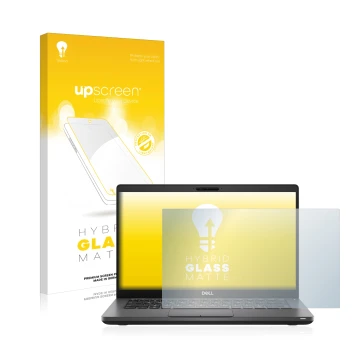 Parte frontale di una confezione del prodotto con il logo del marchio upscreen. Accanto è raffigurato il dispositivo Dell Lati