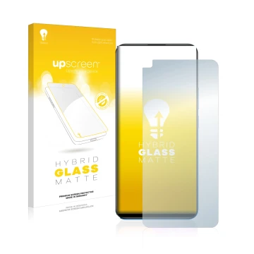 Parte frontale di una confezione del prodotto con il logo del marchio upscreen. Accanto è raffigurato il dispositivo realme 8 