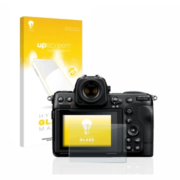Parte frontale di una confezione del prodotto con il logo del marchio upscreen. Accanto è raffigurato il dispositivo Nikon Z 8