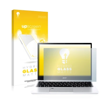 Parte frontale di una confezione del prodotto con il logo del marchio upscreen. Accanto è raffigurato il dispositivo Acer Spin