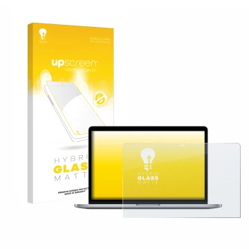 Parte frontale di una confezione del prodotto con il logo del marchio upscreen. Accanto è raffigurato il dispositivo Apple Mac