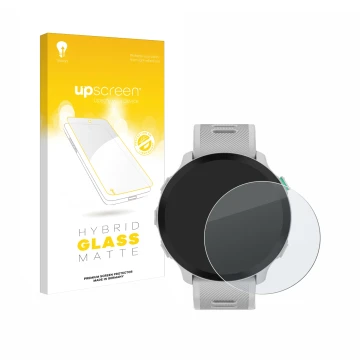 Parte frontale di una confezione del prodotto con il logo del marchio upscreen. Accanto è raffigurato il dispositivo Garmin Fo