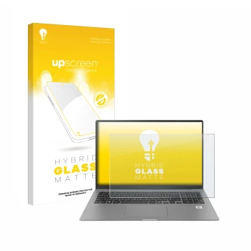 Parte frontale di una confezione del prodotto con il logo del marchio upscreen. Accanto è raffigurato il dispositivo LG gram 1