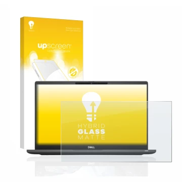 Parte frontale di una confezione del prodotto con il logo del marchio upscreen. Accanto è raffigurato il dispositivo Dell Lati