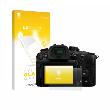 Parte frontale di una confezione del prodotto con il logo del marchio upscreen. Accanto è raffigurato il dispositivo Panasonic