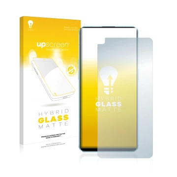 Parte frontale di una confezione del prodotto con il logo del marchio upscreen. Accanto è raffigurato il dispositivo Oppo Reno