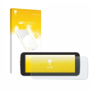 Parte frontale di una confezione del prodotto con il logo del marchio upscreen. Accanto è raffigurato il dispositivo Fiat 500 