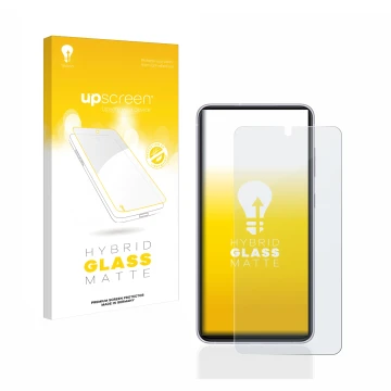 Parte frontale di una confezione del prodotto con il logo del marchio upscreen. Accanto è raffigurato il dispositivo Samsung G