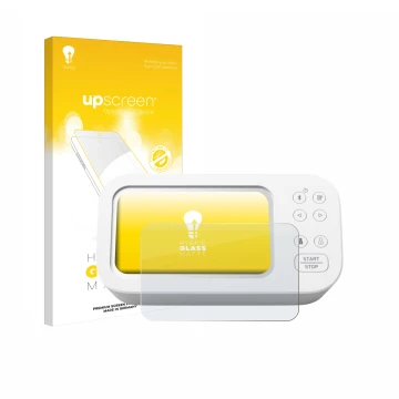 Parte frontale di una confezione del prodotto con il logo del marchio upscreen. Accanto è raffigurato il dispositivo Omron X7 