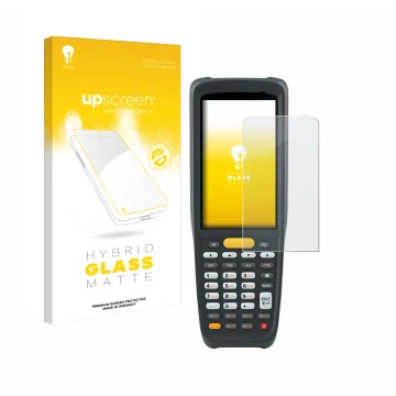 Parte frontale di una confezione del prodotto con il logo del marchio upscreen. Accanto è raffigurato il dispositivo Zebra MC2