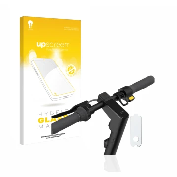 Parte frontale di una confezione del prodotto con il logo del marchio upscreen. Accanto è raffigurato il dispositivo Segway Ni