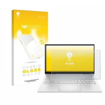 Parte frontale di una confezione del prodotto con il logo del marchio upscreen. Accanto è raffigurato il dispositivo HP Pavili