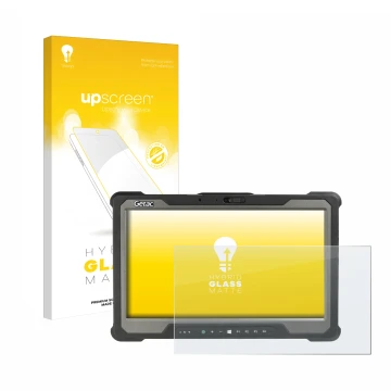 Parte frontale di una confezione del prodotto con il logo del marchio upscreen. Accanto è raffigurato il dispositivo Getac A14