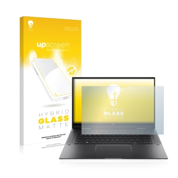 Parte frontale di una confezione del prodotto con il logo del marchio upscreen. Accanto è raffigurato il dispositivo HP Envy x