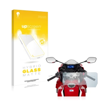 Parte frontale di una confezione del prodotto con il logo del marchio upscreen. Accanto è raffigurato il dispositivo Honda CBR