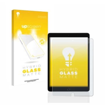 Parte frontale di una confezione del prodotto con il logo del marchio upscreen. Accanto è raffigurato il dispositivo Apple iPa