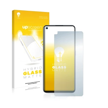 Parte frontale di una confezione del prodotto con il logo del marchio upscreen. Accanto è raffigurato il dispositivo realme GT