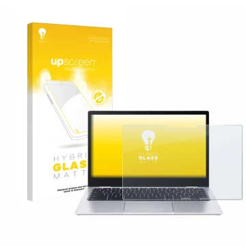 Parte frontale di una confezione del prodotto con il logo del marchio upscreen. Accanto è raffigurato il dispositivo Acer Chro