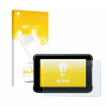 Parte frontale di una confezione del prodotto con il logo del marchio upscreen. Accanto è raffigurato il dispositivo Atomos Sh