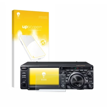 Parte frontale di una confezione del prodotto con il logo del marchio upscreen. Accanto è raffigurato il dispositivo Yaesu FT-