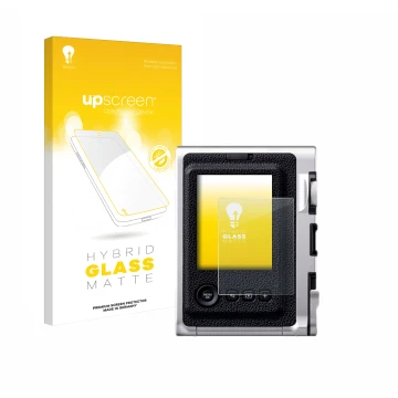 Parte frontale di una confezione del prodotto con il logo del marchio upscreen. Accanto è raffigurato il dispositivo Fujifilm 