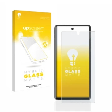 Parte frontale di una confezione del prodotto con il logo del marchio upscreen. Accanto è raffigurato il dispositivo Google Pi