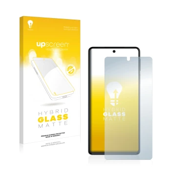 Parte frontale di una confezione del prodotto con il logo del marchio upscreen. Accanto è raffigurato il dispositivo Motorola 