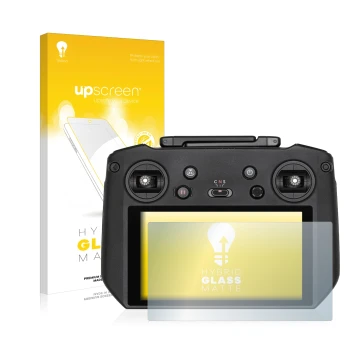 Parte frontale di una confezione del prodotto con il logo del marchio upscreen. Accanto è raffigurato il dispositivo DJI RC Pr